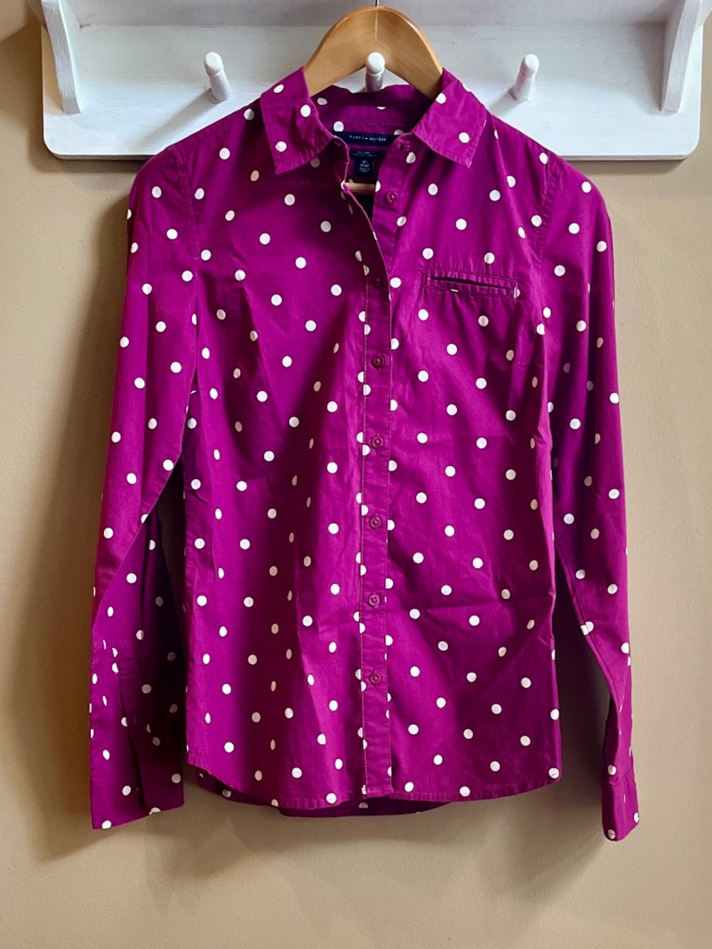 Tommy Hilfiger Purple Polka Dot Button Down Shirt Size XS